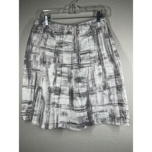Chico's Pleated Skirt Women's 0.5 White Gray Abstract Print Cotton Blend